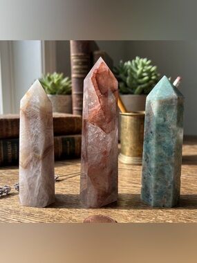 Curated Crystal Trio: Fire Quartz, Amazonite, & Amethyst Lace Agate